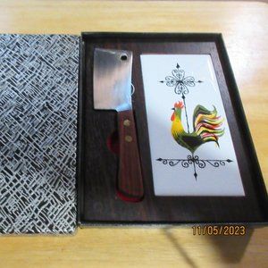 Rooster Theme Cheese Board and Knife